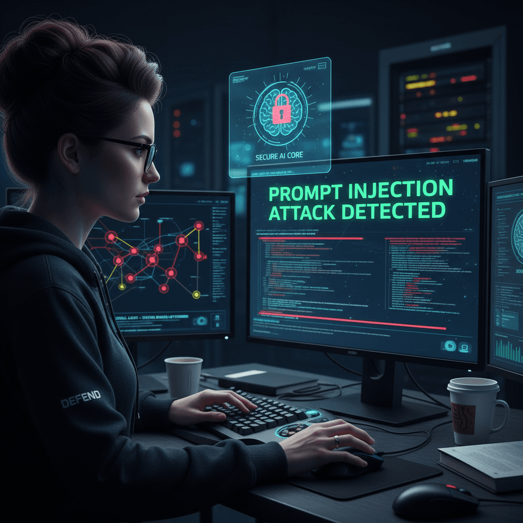 Security specialist reviewing prompt injection vulnerability assessment results